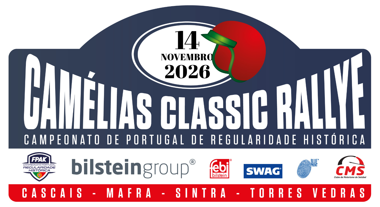 Placa oficial do Camélias Classic Rallye 2026 e patrocinadores